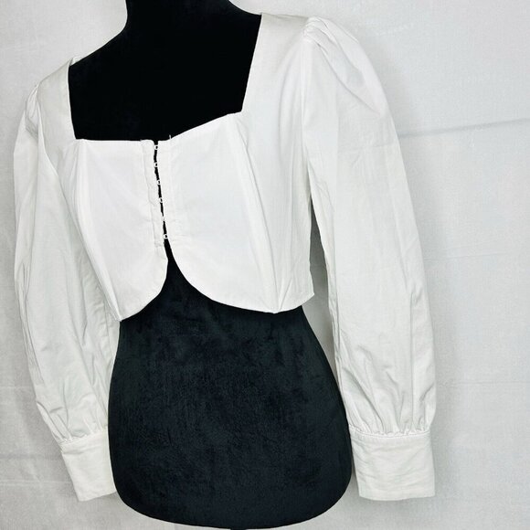 Mable White Front Clasp Long Sleeve Crop Top Sz M Stretch Corset - Picture 4 of 11